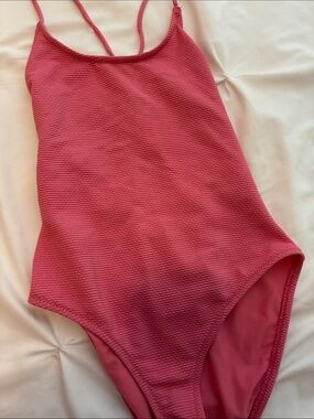 Girls' Pink Textured One-Piece Swimsuit